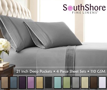 Southshore Fine Linens® - 4 Piece - Extra Deep Pocket Pleated Sheet Set , KING , STEEL GRAY