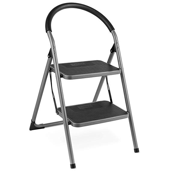 VonHaus Premium 2 Step Ladder | Anti Slip Feet | Easy to Store Foldable Design – Ideal for Home/Kitchen/Garage – Strong Sturdy Steel 150KG Max Capacity