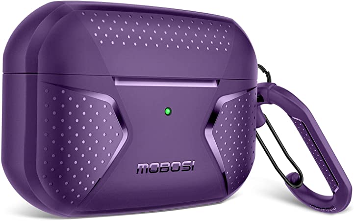 MOBOSI Net Series AirPods Pro Case Cover , Full-Body Rugged Shock Absorbing Protective Carrying Case Skin with Carabiner for Airpod Pro Wireless Charging Case, Purple [Front LED Visible]