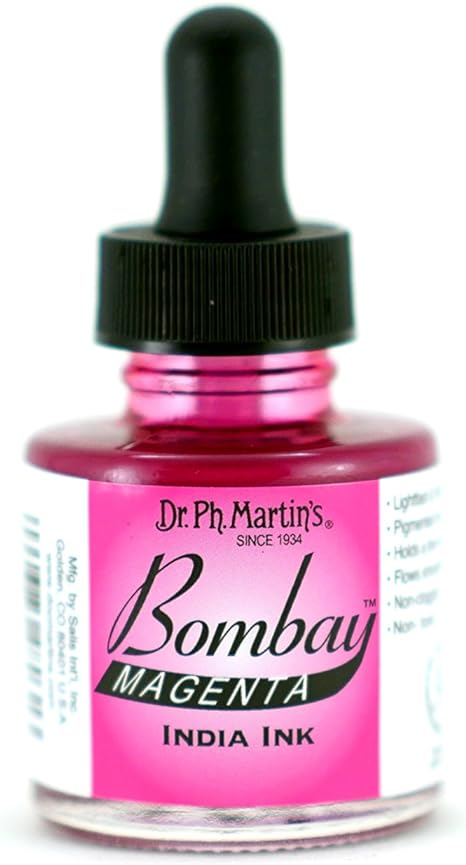 Dr. Ph. Martin's Bombay India Ink (3BY) Ink Bottle, 1.0 oz, Magenta, 1 Bottle
