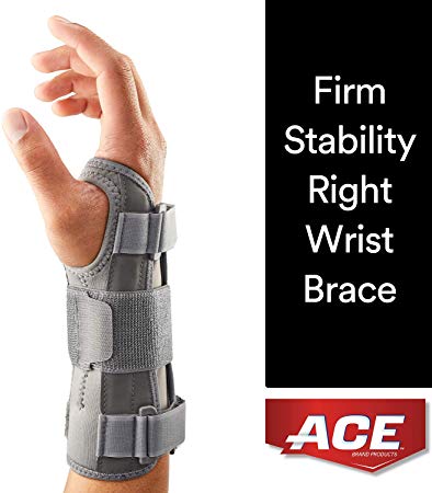 ACE Brand Deluxe Wrist Brace, Right Hand, Adjustable, One Size, Gray, Amazon Exclusive Packaging