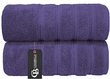 CASABELLA Premium Quality 2 Pk Purple Bath Sheets 100% Combed Cotton 650 GSM Jumbo Bath Sheet Set Quick Dry Towels Bath Sheets Highly Absorbent 2 Purple Extra Large Bath Towels
