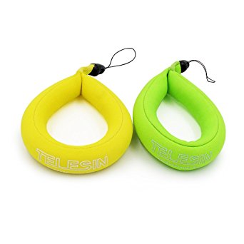 TELESIN Floating Strap 2-pack for Underwater Gopro & Action Cameras, Waterproof Camera Float Wrist Strap for Swimming, Diving, Sea Fishing or Other Water Sports (Yellow&Green)