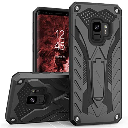 Zizo STATIC Series compatible with Samsung Galaxy S9 Case Military Grade Drop Tested with Built In Kickstand BLACK