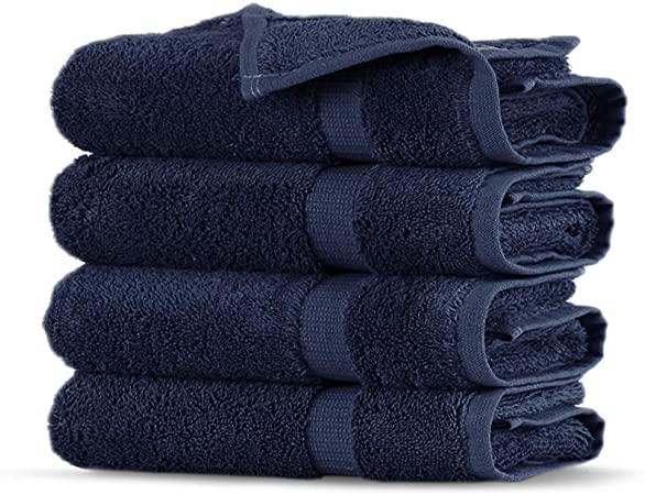 Towel Bazaar Premium Turkish Cotton Super Soft and Absorbent Towels (4-Piece Washcloth, Navy)