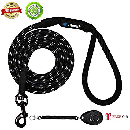 Dog Leashes for Large Dogs Dog Leashes for Medium Dogs Heavy Duty Dog Leash Mountain Climbing Rope 6ft no Pull with Padded Handle (Add Dog Training Clicker)