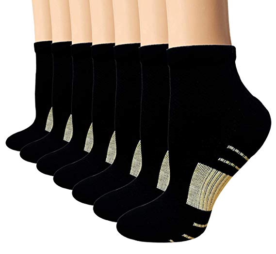 Copper Compression Ankle Running Socks Men Women 3/7 Pack, Performance Cozy Low Cut Cushion Athletic socks Arch Support