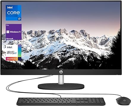 HP Newest Business 27" 13th i7-1355U All in One Desktop Computer, FHD Display (1920 x 1080), 64GB RAM, 1TB SSD, IR Camera, HDMI, RJ-45, Wi-Fi 6, Wired KB & Mouse, Windows 11 Pro, Black