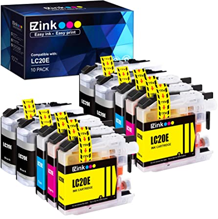 E-Z Ink (TM) Compatible Ink Cartridge Replacement for Brother LC20E XXL for use with MFC-J985DW, MFC-J775DW, MFC-J5920DW, MFC-J985DWXL, MFC-J775DWXL(4 Black, 2 Cyan, 2 Magenta, 2 Yellow, 10 Pack)