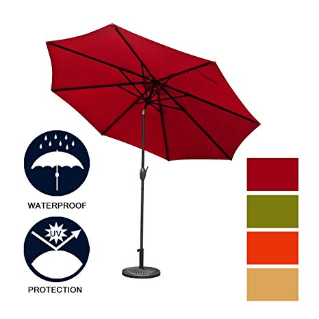 Aok Garden 9Ft Patio Outdoor Umbrella Market Table Fade-Resistant Umbrella with Push Button Tilt and Crank for Garden Backyard Deck, Wine Red