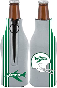 New York Jets 2-Pack Zipper Bottle Retro Throwback Beverage Insulator Neoprene Holder Cooler Football