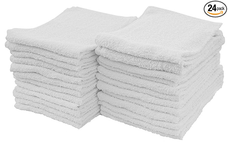 S & T 593901 White 14" x 17" Cotton Terry Cleaning Towels, 24 Pack
