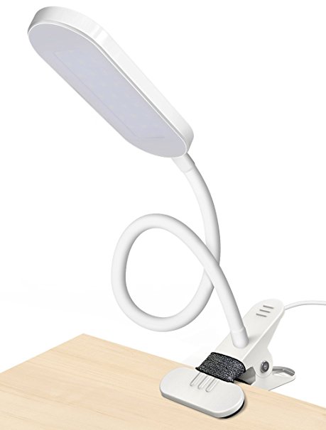 Led Clip Reading Light, FRiEQ Night Light with 3 Brightness Settings, Flexible Easy Clip On Desk Lamp - White