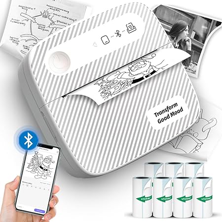 Mini Printer with 7 Rolls Sticker Paper, Portable Sticker Printer Efficiently and Quickly, Thermal Printer for Study Notes, Pictures, DIY, Label, Free App with Multiple Templates-Printer-01