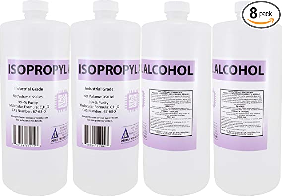8 x 950ml Bottles of 99.8+% Pure Isopropyl Alcohol Industrial Grade IPA Concentrated Rubbing Alcohol