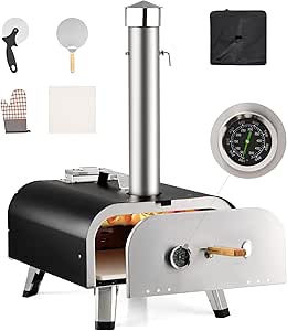 CO-Z Outdoor Pizza Oven, Portable Wood Pellet Pizza Oven with 12 Inch Pizza Stone Pizza Cutter Transport Bags More, Stainless Steel Wood Fired Pizza Oven for Outside Cooking with Accessories, Black