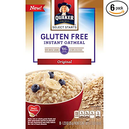 Quaker Instant Oatmeal, Gluten Free Original, Breakfast Cereal, 1.23oz -10 count, (Pack of 6 )