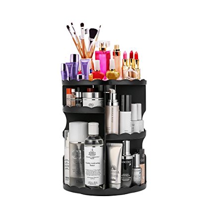 Makeup Organizer, LIFU 360 Degree Rotating and Adjustable Multi-Function Cosmetic Storage Box, Extra large capacity, Space Saving, Fits Toner, Creams, Makeup Brushes, Lipsticks and More ( Black )