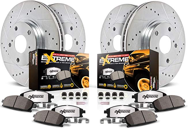 Power Stop K8026-36 Front & Rear Z36 Truck & Tow Carbon Fiber-Ceramic Brake Pads with Hardware