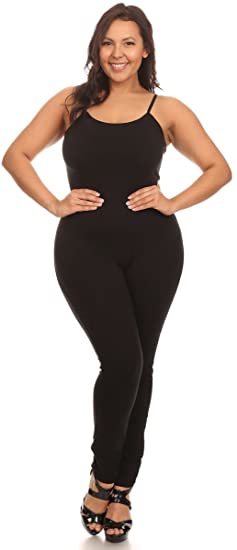 Stretch Cotton Bodysuit Women Stretch Cotton Spaghetti Full Length Romper Jumpsuits Unitard Bodysuits (&Plus)