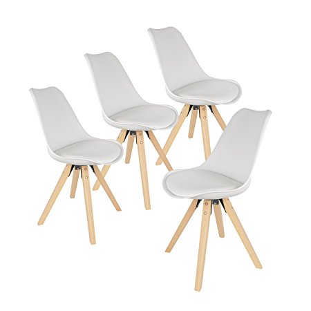 LCH Soft Padded Seat Dining/Living Room Chairs, Modern and Body Engineering Design Chairs with Solid Wooden Legs (4 PC, White)