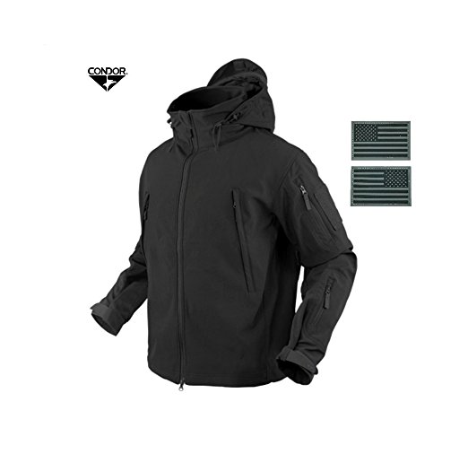 Condor 602 Summit Soft Shell Jacket, Black   2 Free Grey/Black Velcro Flag Patches