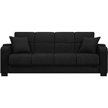 Tyler Black Microfiber Storage Arm Convert-a-couch Sofa Sleeper Bed, Has a 3-position Click Style Hinge Which Allows You to Sit, Recline or Sleep Too Comfortably