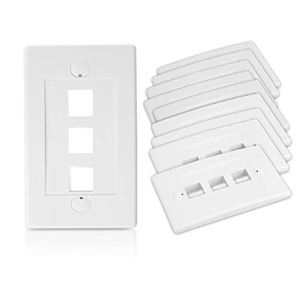 [UL Listed] Cable Matters 10-Pack 3 Port Keystone Wall Plate (Cat6 / Cat5e Ethernet Wall Plate) in White