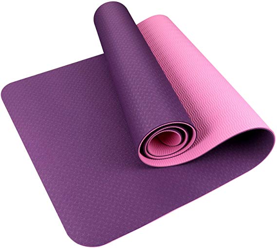 SKL Yoga Mat Non Slip, 1/4 inch Extra Thick TPE Yoga Mats Eco Friendly Fitness Exercise Mat Workout Mat for Hot Yoga, Pilates and Floor Exercises(Reversible Dual Color)
