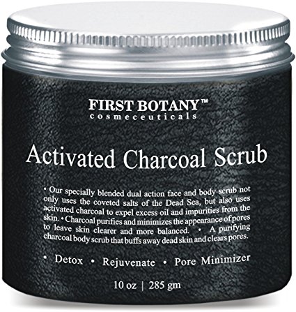 The BEST Charcoal Scrub 10 oz.- Best for Facial Scrub, Pore Minimizer & Reduces Wrinkles, Acne Scars, Blackheads & Anti Cellulite Treatment - Great as Body Scrub, Body & Face Cleanser