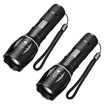 LED Tactical Flashlight, SKYROKU Portable Outdoor Water Resistant Torch Light Zoomable Flashlight with 5 Light Modes (2 Pack)