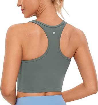 CRZ YOGA Butterluxe Womens Y-Back Racerback Longline Sports Bra - Padded Scoop Neck Workout Crop Tank Top with Built in Bra