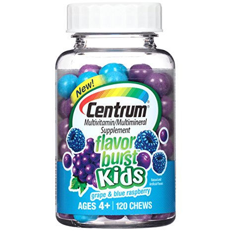 Centrum Kids Flavor Burst Multivitamin/Multimineral Supplement (Grape & Blue Raspberry Flavor, 120-Count Chews)