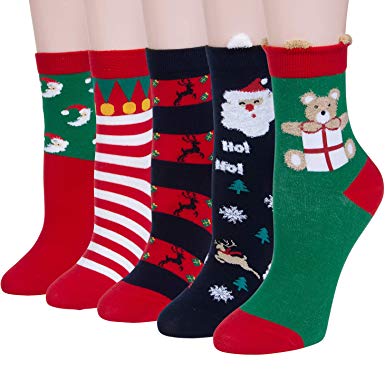 Chalier 5 Pairs Womens Christmas Socks Cozy Funny Xmas Holiday Socks - Novelty Design for Christmas Gifts