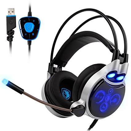 SADES R8 Gaming Headset Virtual 7.1 Channel Surround Sound USB PC Stereo Headphones with High Sensitivity Microphone LED Light EMMETTS