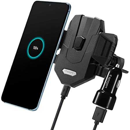 Spigen Wireless Car Charger 10W Qi Certified All-in-One, One-Tap tech, CD Slot Mount, Fast Wireless car Charger Phone Holder Works with iPhone & Galaxy (QC Car Charger Included)