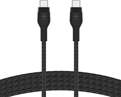 Belkin BoostCharge Pro Flex Braided USB Type C to C Cable (2M/6.6FT), USB-IF Certified Power Delivery PD Fast Charging Cable for MacBook Pro, iPad Pro, Galaxy S22, S21, Ultra, Plus and More - Black