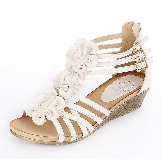 Alexis Leroy New Arrival Women Fashion Summer Wedge Heel T-straps Buckle Sandals