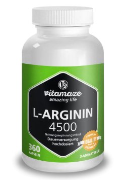 L-ARGININE SUPER STRENGTH, 360 capsules for 3 months, Premium Quality made in Germany, special SALE this week and 30 days free return!