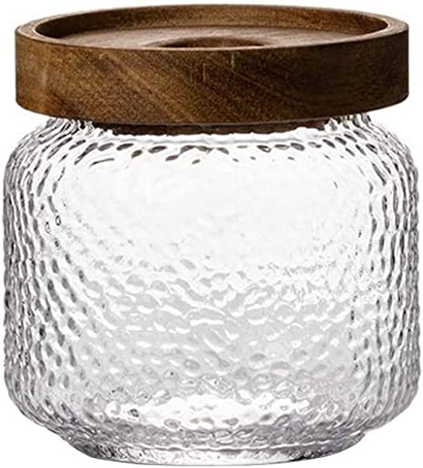 Glass Food Storage Jar 350ml/12oz Clear Frosted Glass Canister with Airtight Seal Acacia Wood Lids Kitchen Storage Container for Coffee Bean Tea Spice Bottle Sugar Cookies Nuts Snack Candy Jar