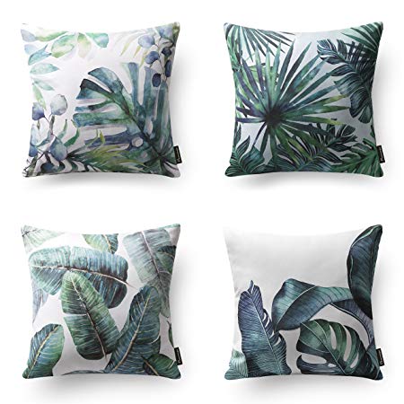 PHANTOSCOPE New Tropical Leaves Throw Pillow Cushion Cover 18” x 18” 45cm x 45cm Set of 4