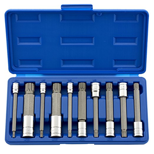 Neiko 10054A 4-Inch Extra Long XZN Triple Square Spline Bit Socket Set, S2 Steel | 10-Piece Set