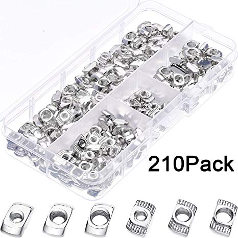 20 Series T Nuts M3/ M4/ M5 T Slot Nut Hammer Head Fastener Nut Assortment Kit for Aluminum Profile (210 Pieces)