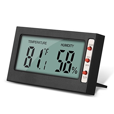 Sungwoo Indoor Digital Thermometer Humidity Meter, Hygrometer and Temperature Gauge with Big LCD screen and Max/Min Records - for Home Bedroom Office Car (Black)