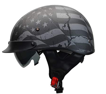 Vega Helmets Warrior Motorcycle Half Helmet with Sunshield for Men & Women, Adjustable Size Dial DOT Half Face Skull Cap for Bike Cruiser Chopper Moped Scooter ATV (2XL, Patriotic Flag Graphic)