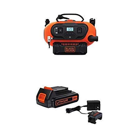 BLACK DECKER BDINF20C 20V Lithium Cordless Multi-Purpose Inflator with  LBXR20CK 20V Max Lithium Ion Battery   Charger