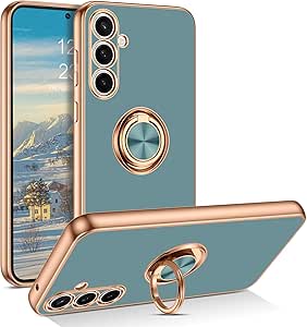 DUEDUE for Samsung Galaxy S23 FE Case,S23 FE Phone Case,Soft Magnetic Phone Cover with Ring Holder Kickstand Military Grade Protection Bumper,Slim Thin Cases for Samsung S23 FE 5G 6.4 inch,Gray Green