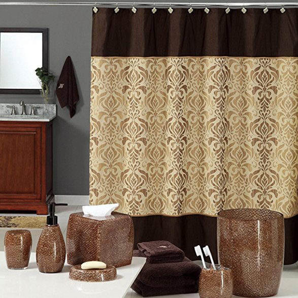 DS BATH Sterling Brown Shower Curtain,Chocolate Polyester Fabric Shower Curtain,Vintage Shower Curtains for Bathroom,Damask Bathroom Curtains,Print Waterproof Shower Curtain,72"W x 72"H