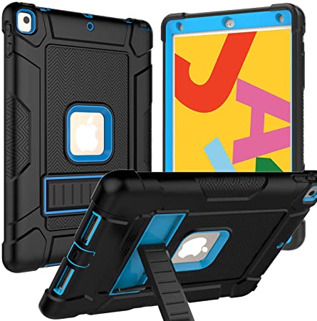 BMOUO for iPad 7th Generation Case, iPad 10.2 Case, Heavy Duty Shockproof Rugged Protective Case with Kickstand for iPad Case 7th Generation 10.2 inch 2019 Release - Blue and Black