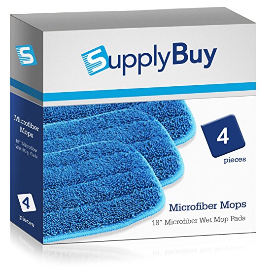 SupplyBuy 18" Premium Microfiber Wet Mop Pads | Washable and Reusable | Pack of 4